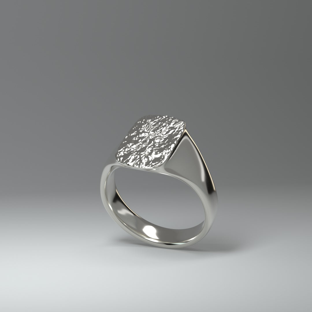 Anillo de sello de plata | LÁMINA DE PLATA ARRUGADA