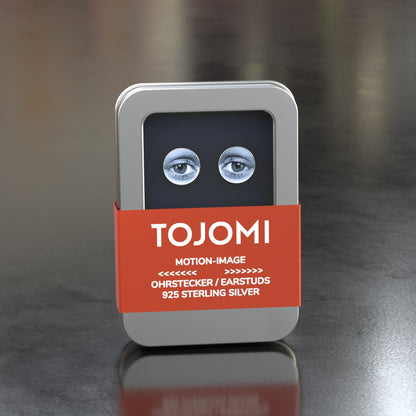 Ohrstecker silber mit motion-image (lenticular) in Box  mit Sichtfenster und Banderole.