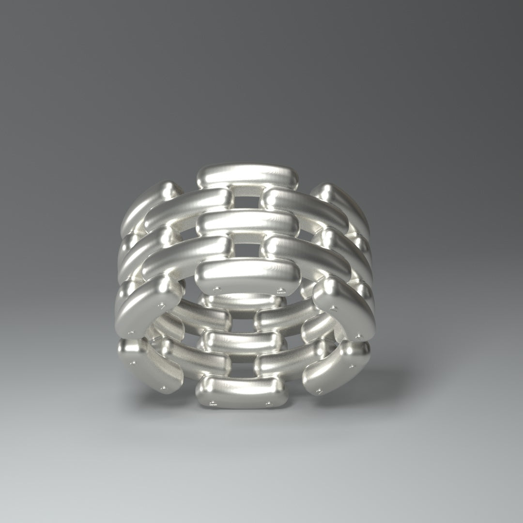 925 Sterling Silver Ring in form einer Gliederkette mit 5 Reihen Aufsicht.