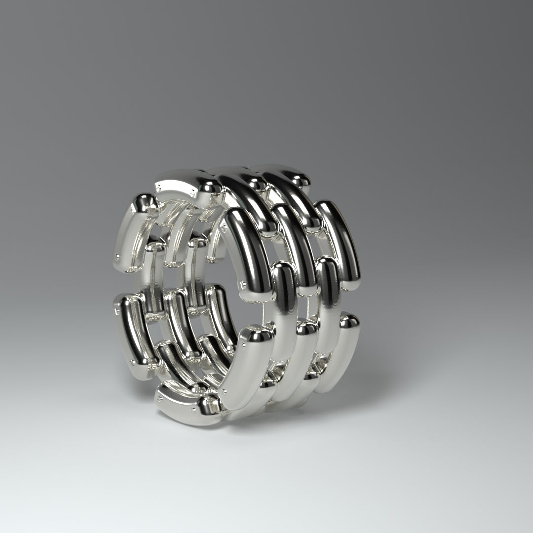 925 Sterling Silver Ring hochglanz in form einer Gliederkette mit 5 Reihen seitl. stehend.