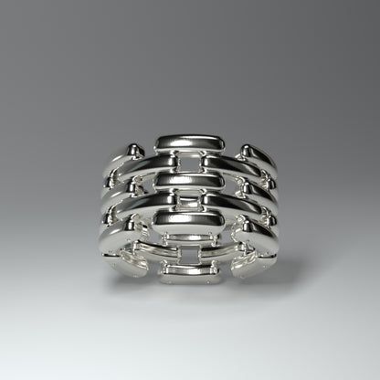 925 Sterling Silver Ring hochglanz in form einer Gliederkette mit 5 Reihen Aufsicht.