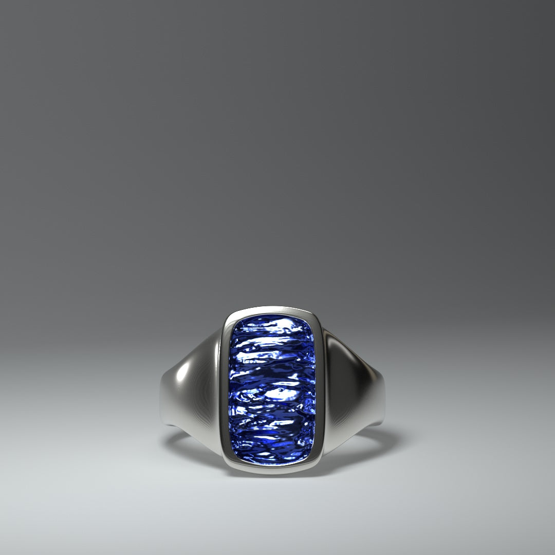  Anello con sigillo in argento e smalto a freddo | ONDE BLU
