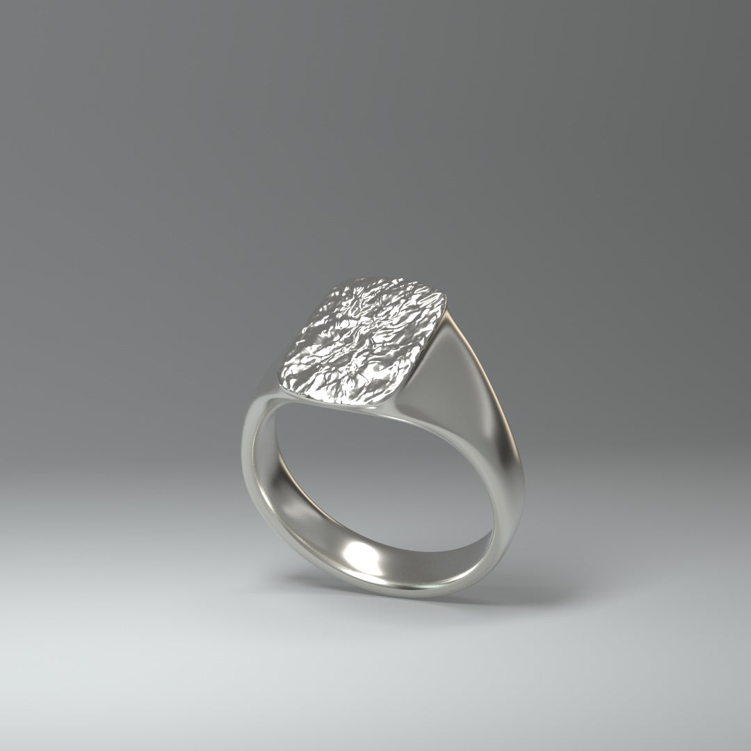 Anillo de sello de plata | LÁMINA DE PLATA ARRUGADA