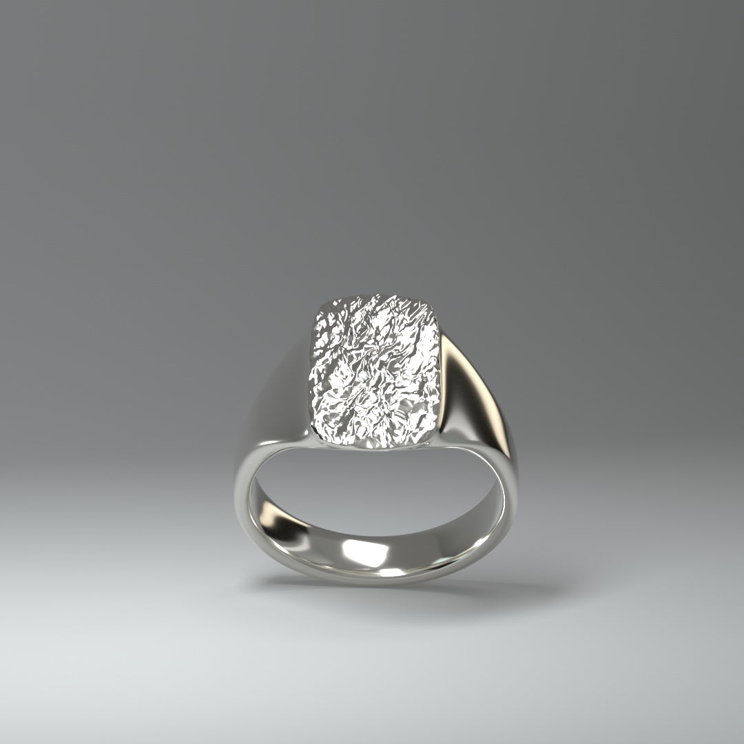 Anillo de sello de plata | LÁMINA DE PLATA ARRUGADA