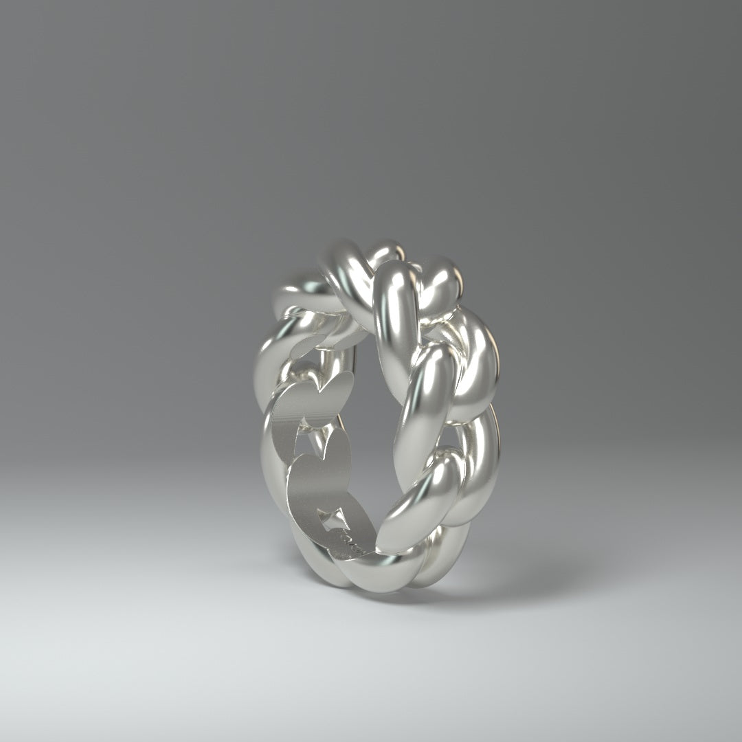  Bague en argent | CHAÎNE À MAILLONS CUBAINS RONDS ET AUDACIEUX