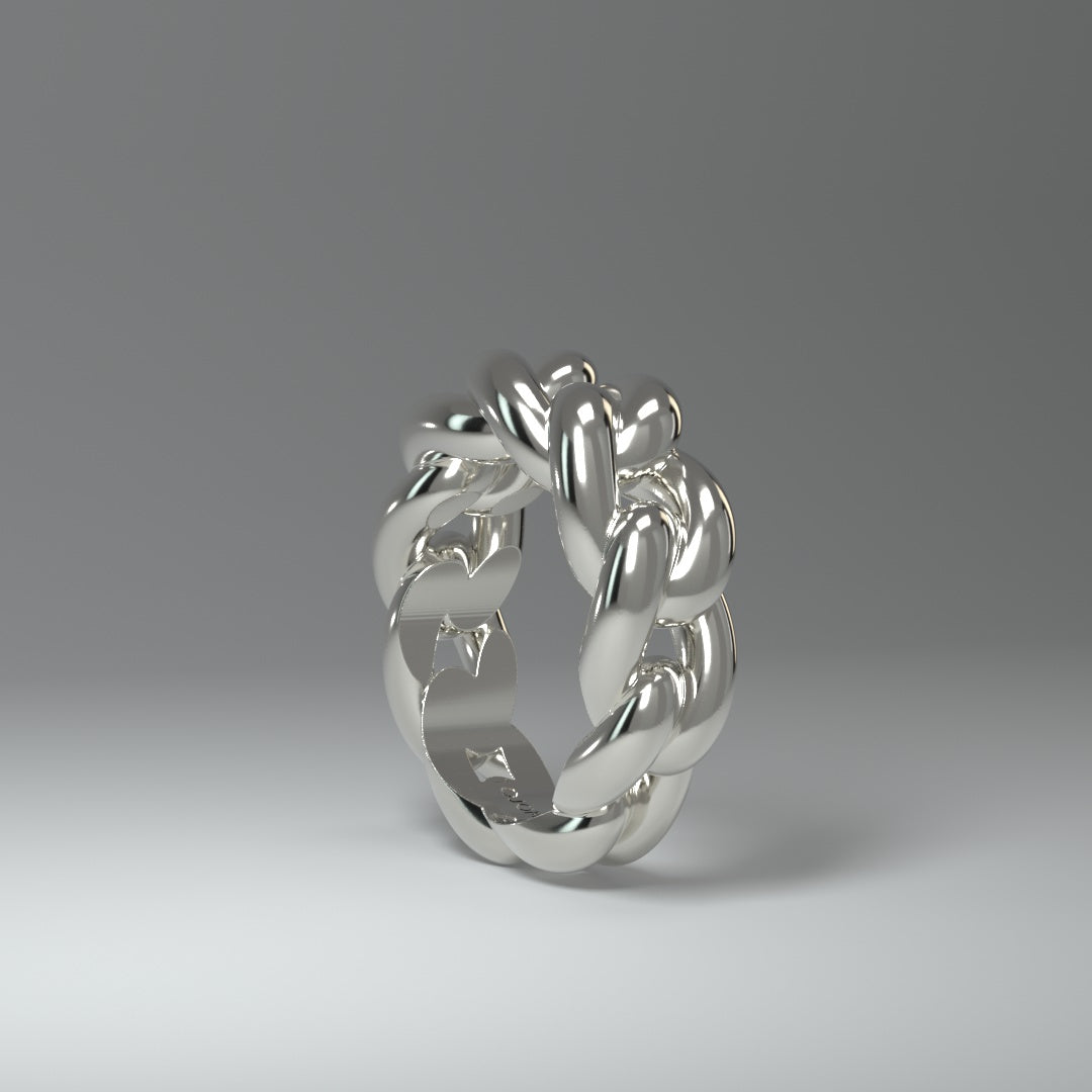  Bague en argent | CHAÎNE À MAILLONS CUBAINS RONDS ET AUDACIEUX