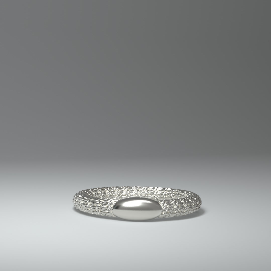 Schmaler runder Silberring mit Strickmuster