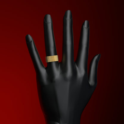 Anillo de banda ancha en oro amarillo de 14 quilates | Pequeñas pepitas