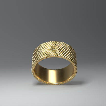 Anillo de banda ancha en oro amarillo de 14 quilates | Pequeñas pepitas