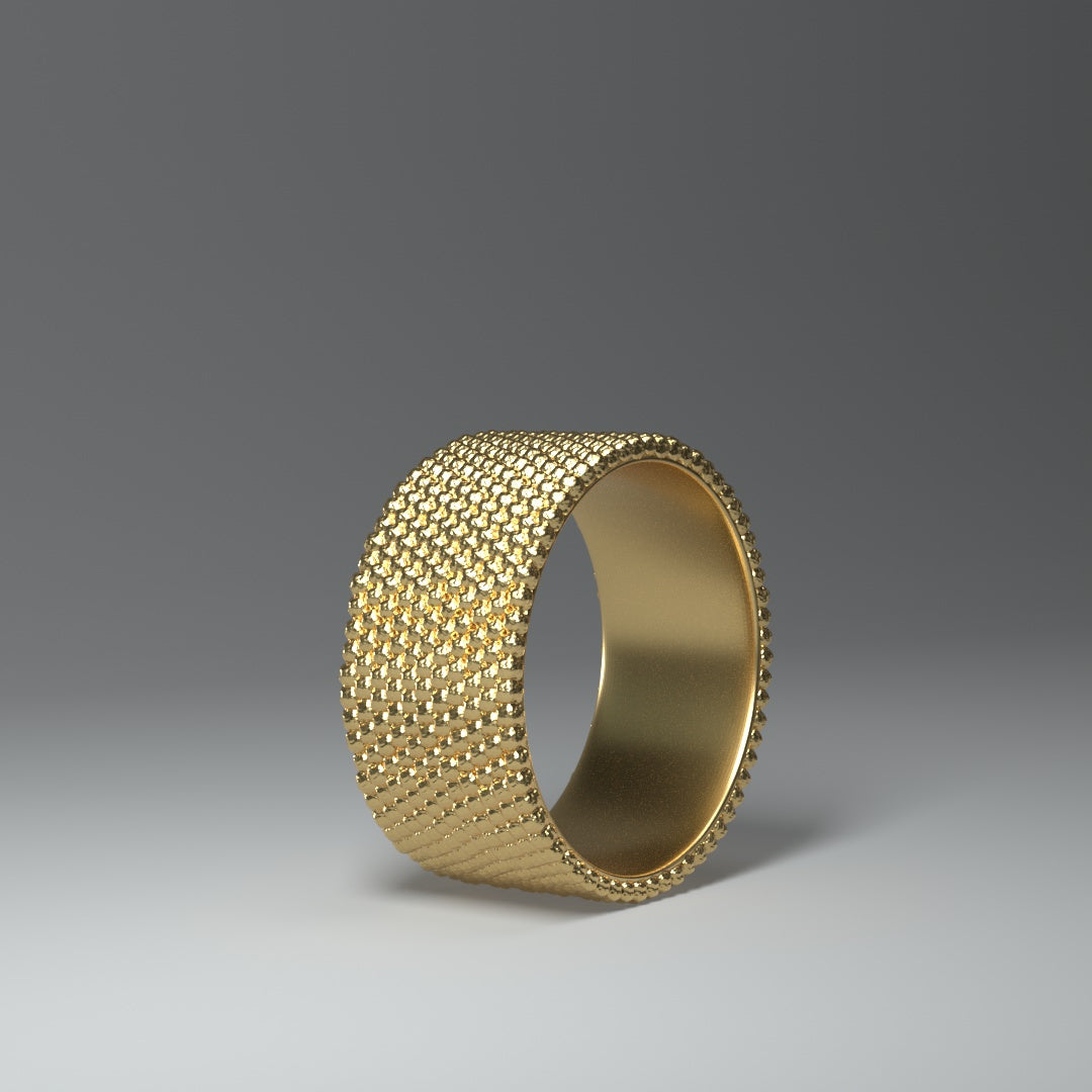 Anillo de banda ancha en oro amarillo de 14 quilates | Pequeñas pepitas