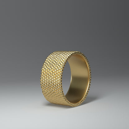 Anillo de banda ancha en oro amarillo de 14 quilates | Pequeñas pepitas