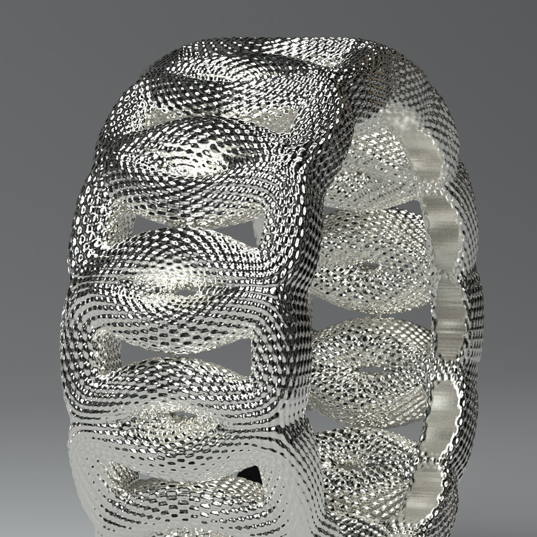 925 Sterling Silberring "squeezed rings and pattern" silber hochglanz in 3D-Ansicht