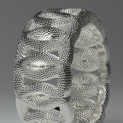 925 Sterling Silberring "squeezed rings and pattern" silber hochglanz in 3D-Ansicht