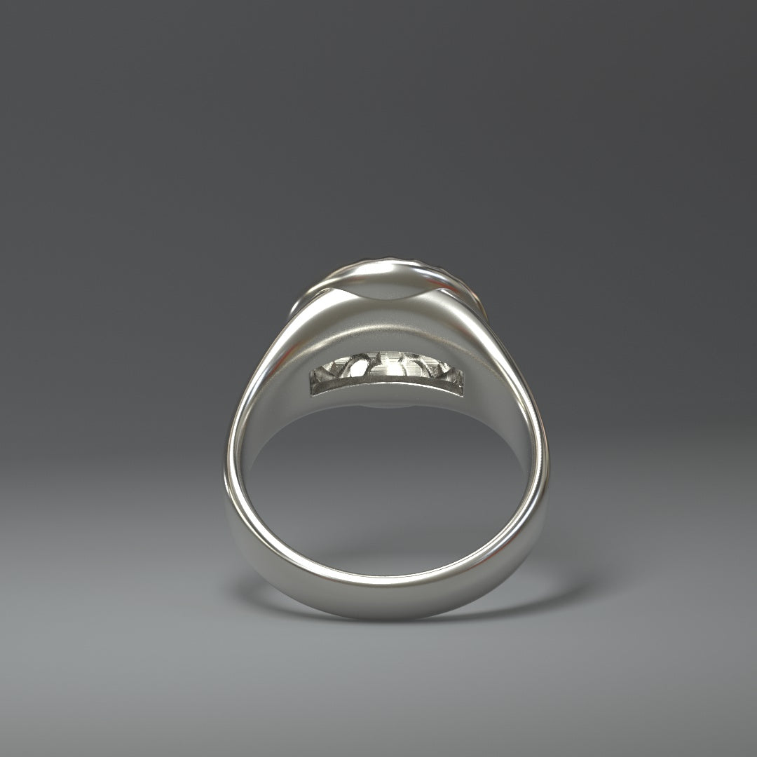 Silberner Siegelring in silber glanz oder silber hochglanz mit stilisierter Sonne.