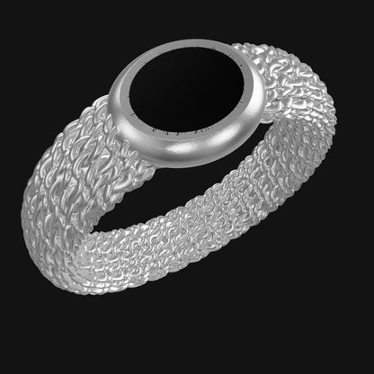 925 Sterling Silver Ring "knitted" with oval top and black cold-enamel silber glanz ind 3D-Darstellung (VR)