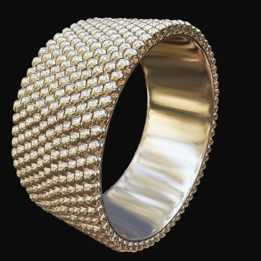 14 Karat Gelbgold Ring ca. 10mm width with deformed spheres in 3-D-Ansicht